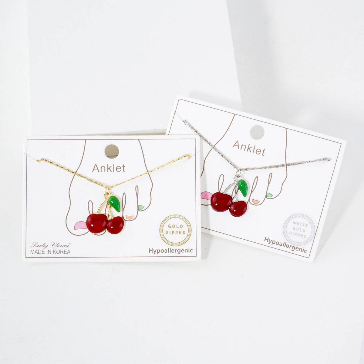 Enamel Cherry Charm Anklet in 18K Gold Plated Brass
