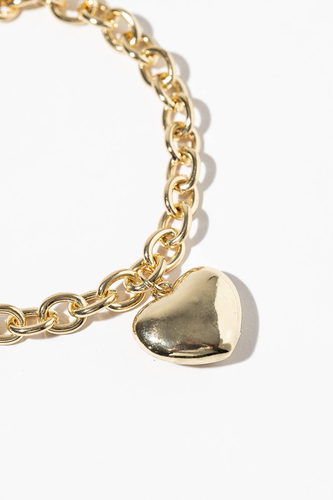 Puffed Heart Chunky Chain Bracelet with Easy Magnetic Clasp