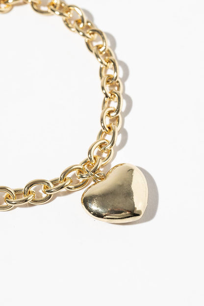 Puffed Heart Chunky Chain Bracelet with Easy Magnetic Clasp