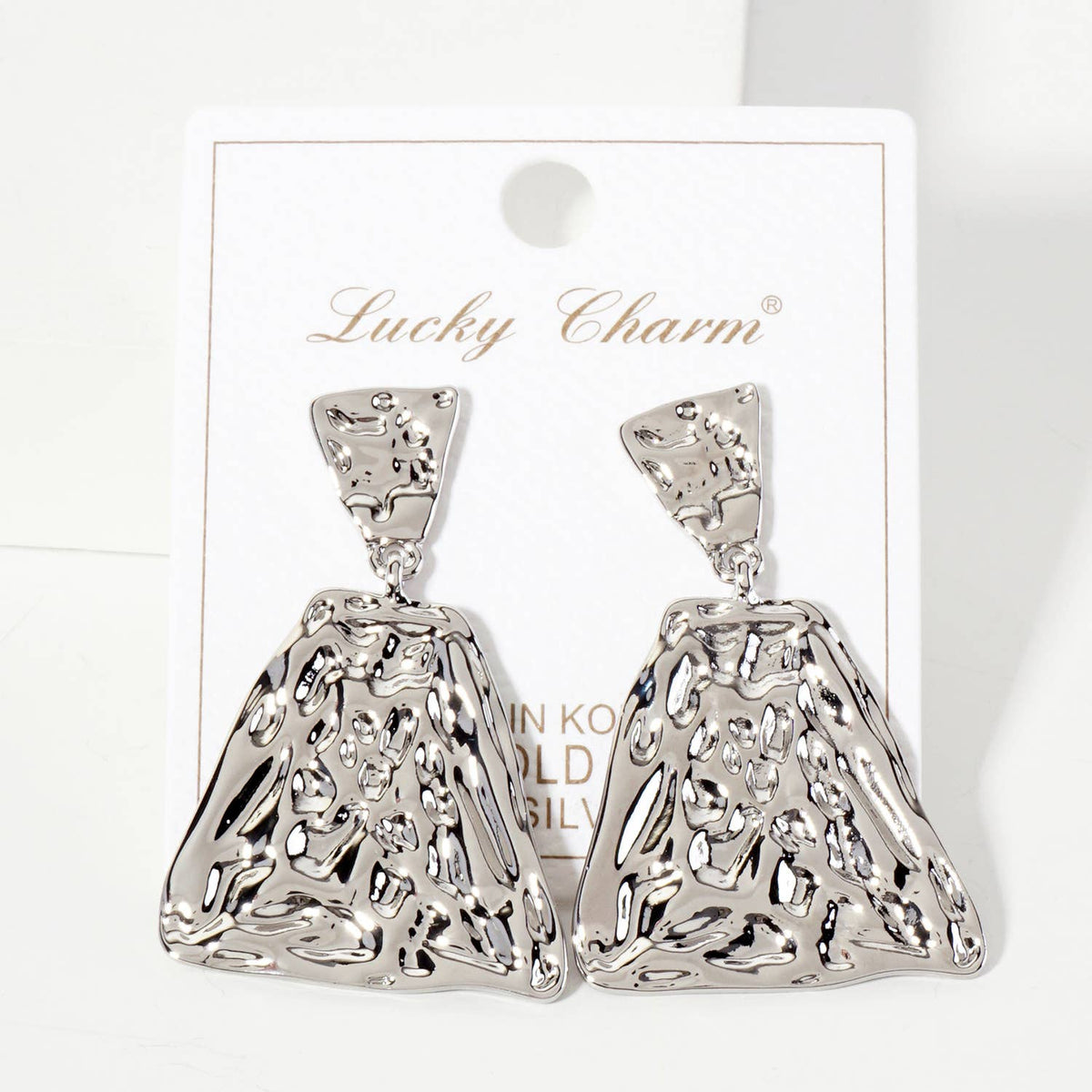 Polished Hammered-Texture Geometric Diamond-Shaped Earrings
