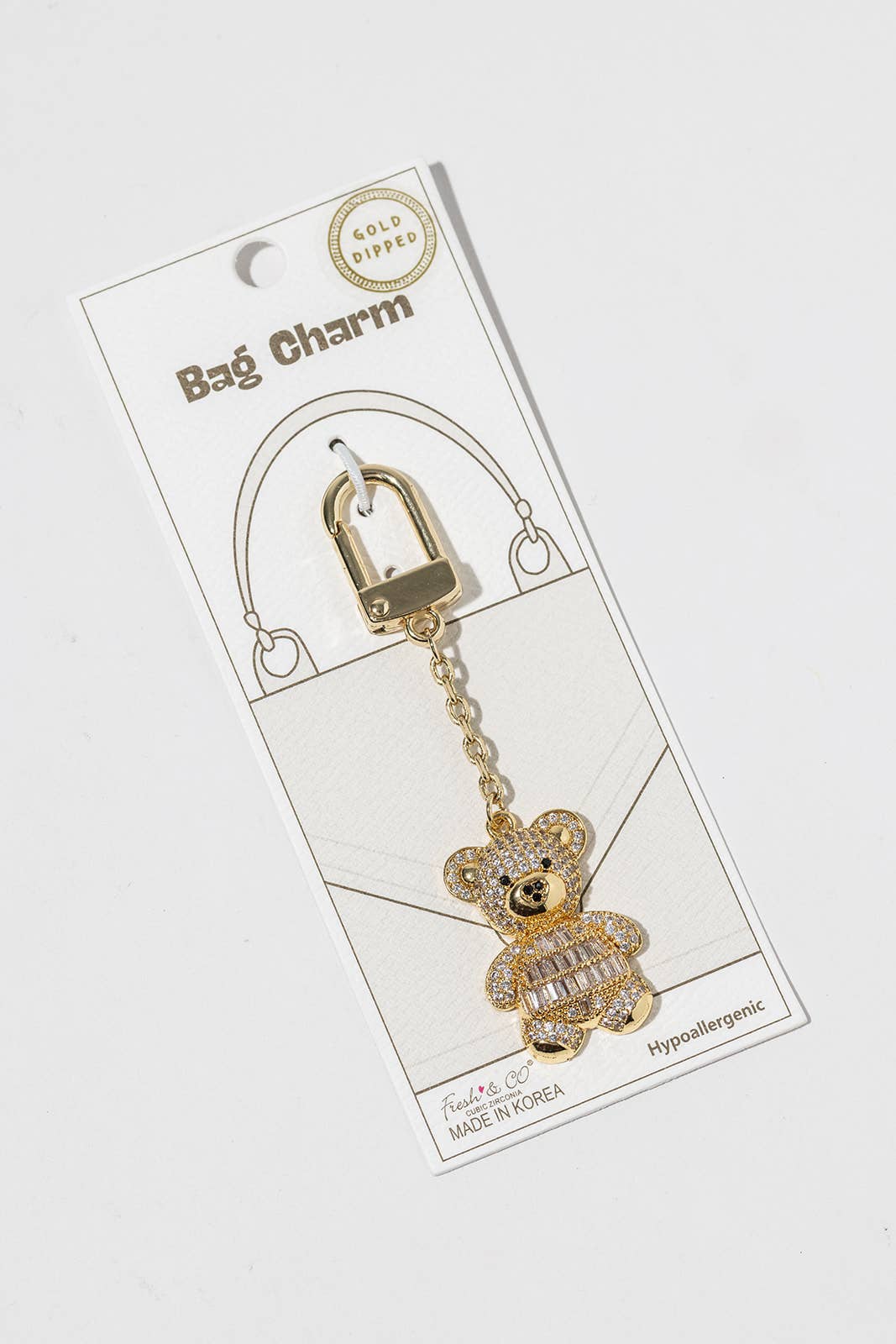 Cubic Zirconia Teddy Bear Bag Charm & Keychain