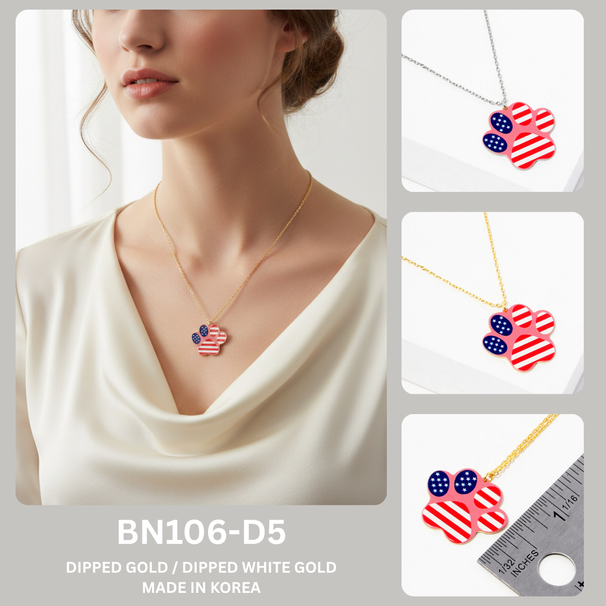 American Flag Paw Print Pendant Necklace