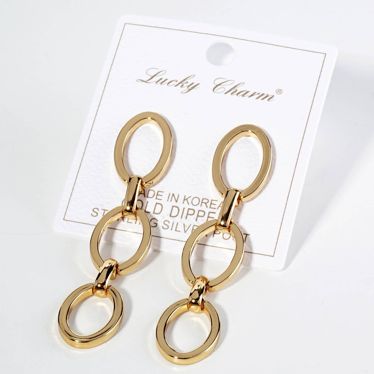 18K Gold Dipped Link Chain Drop Statement Earrings