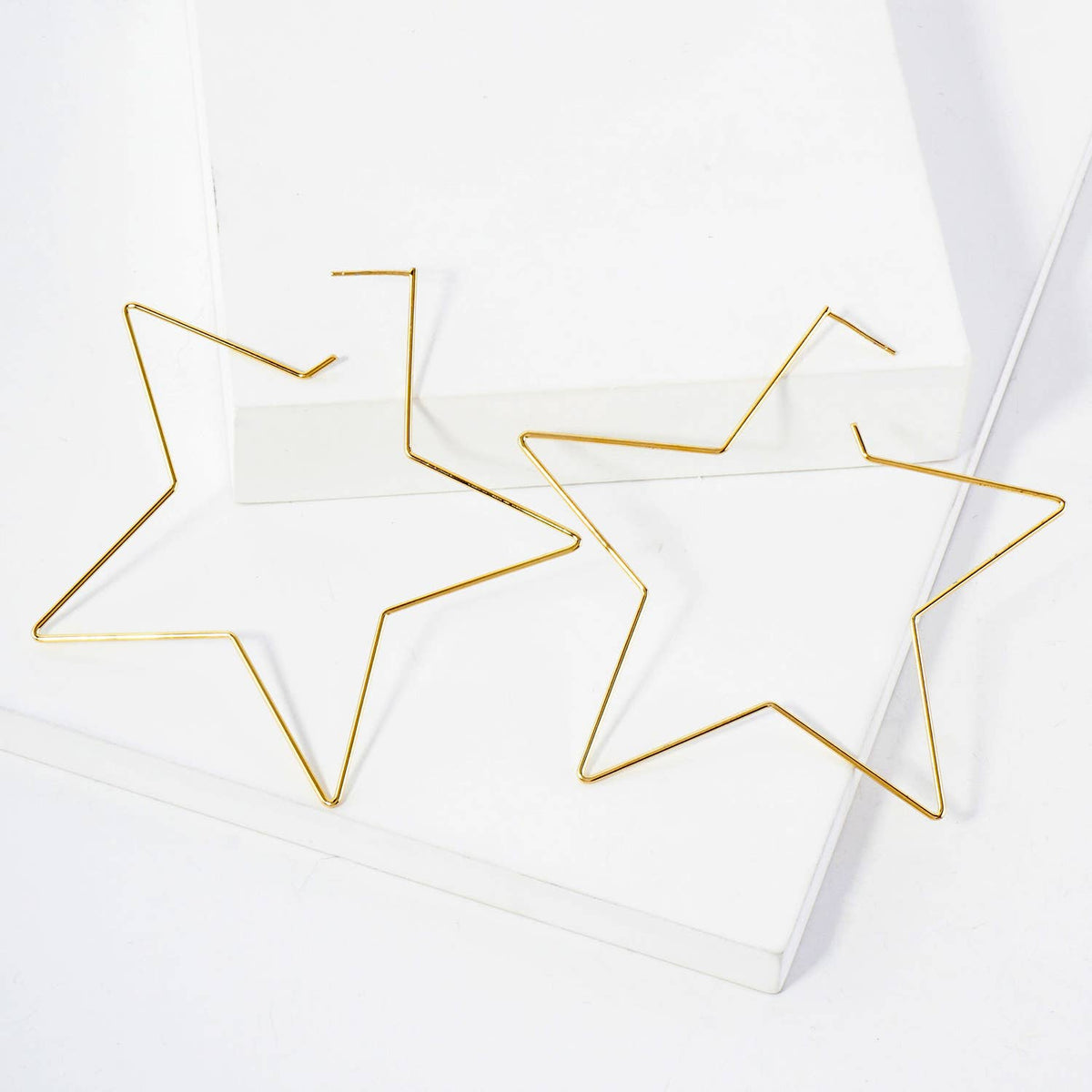 Polished Brass Delicate Star-Shaped 80mm Hoop Earrings