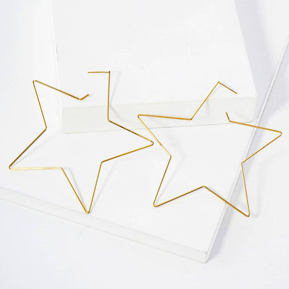 Polished Brass Delicate Star-Shaped 80mm Hoop Earrings