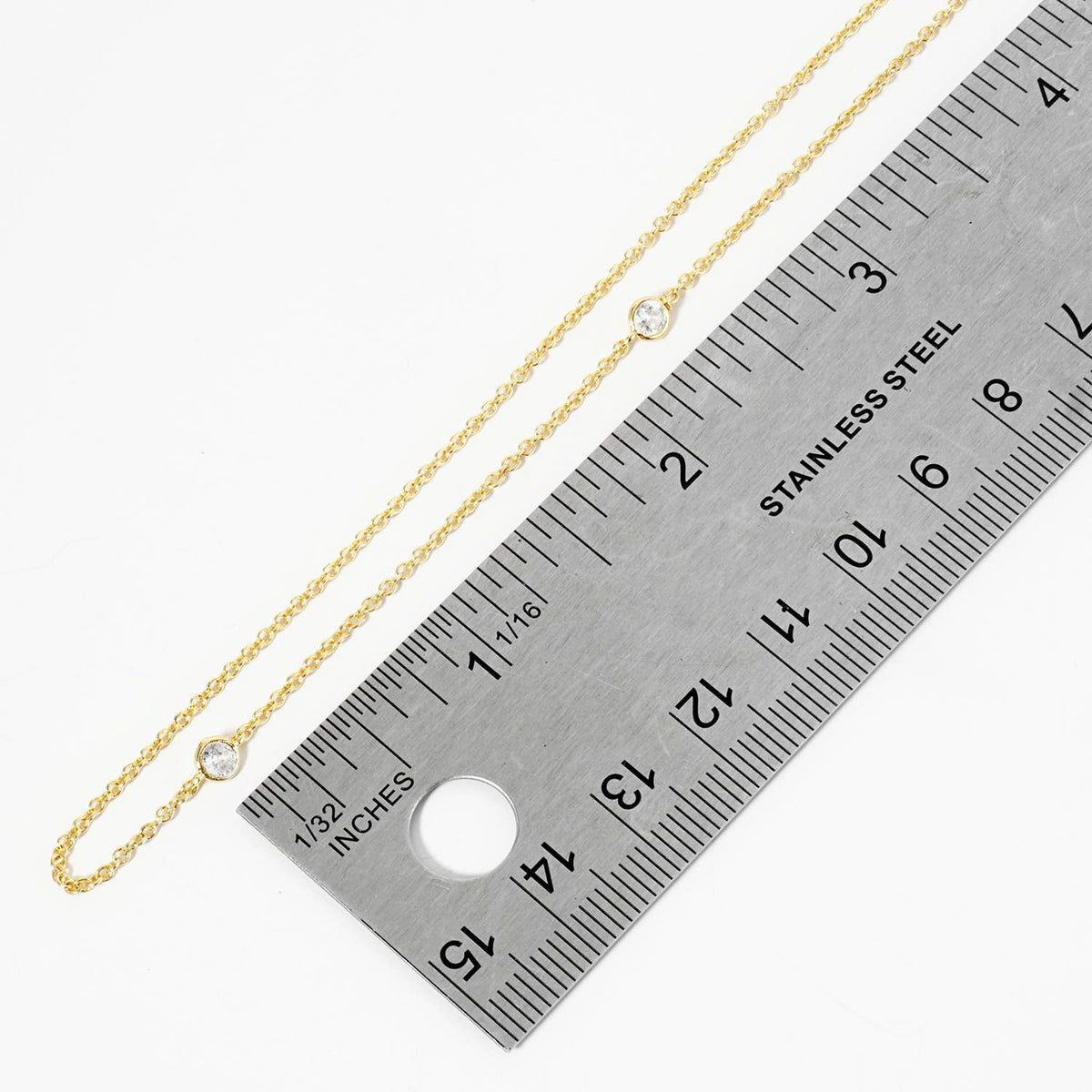 18K Gold Plated Triple Bezel-Set CZ Station Necklace