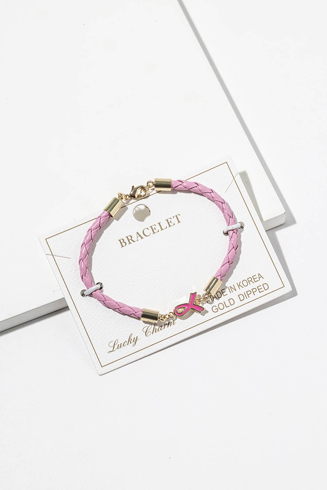 Pink Ribbon Braided Bracelet – Gold-Dipped Awareness Charm