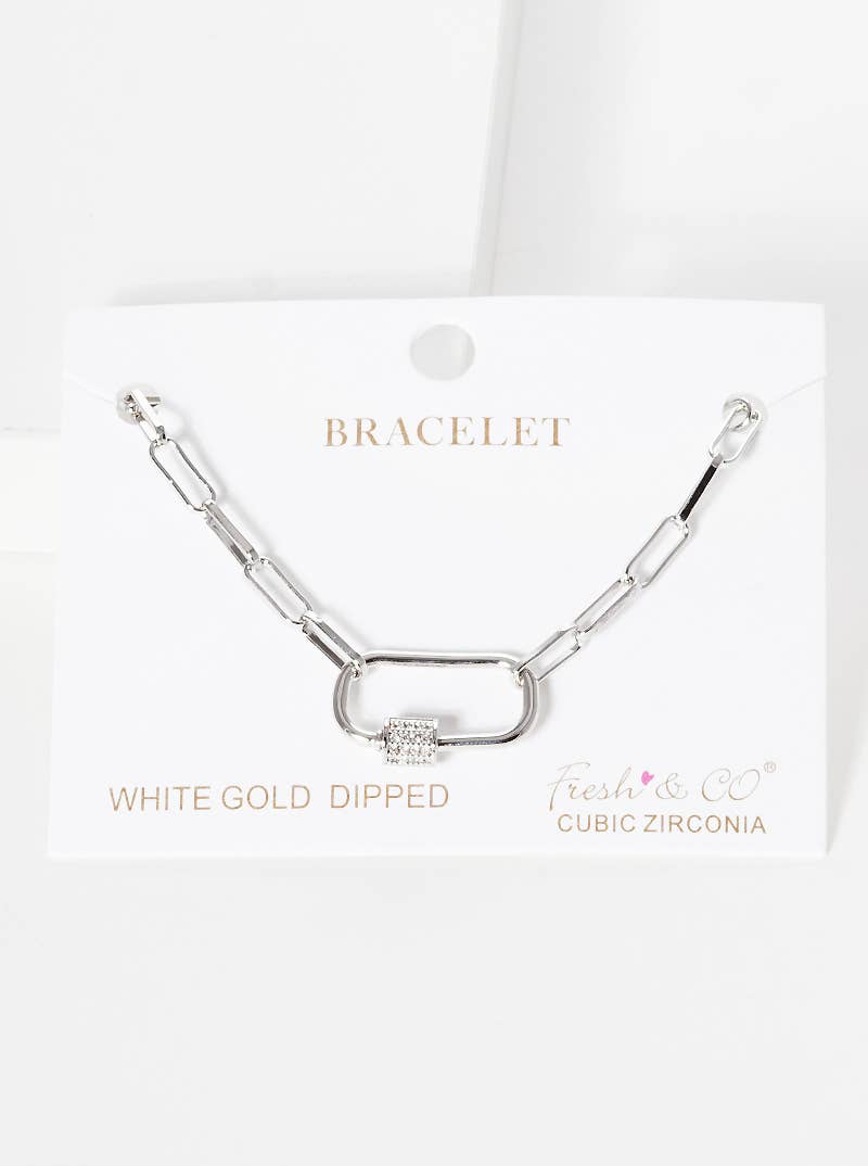 Pave Lock Link Chain Bracelet
