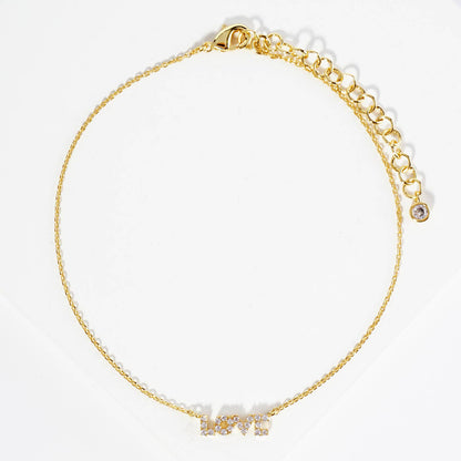Dainty LOVE Letter Anklet with Pavé Cubic Zirconia