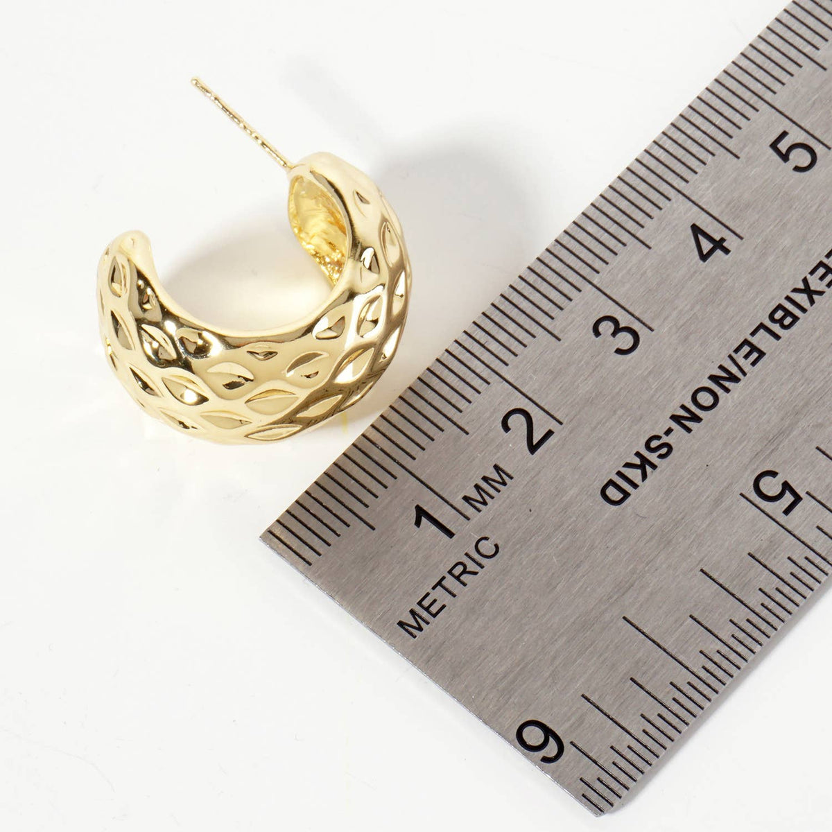 Polished Brass Sculpted Rhombus Open Hoop Earrings