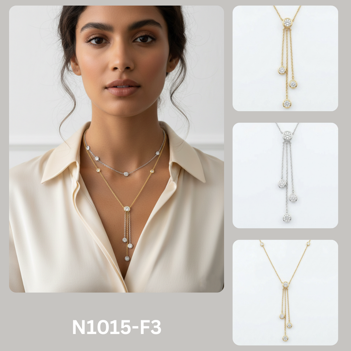Minimalist CZ Multi-Strand Tassel Y-Necklace
