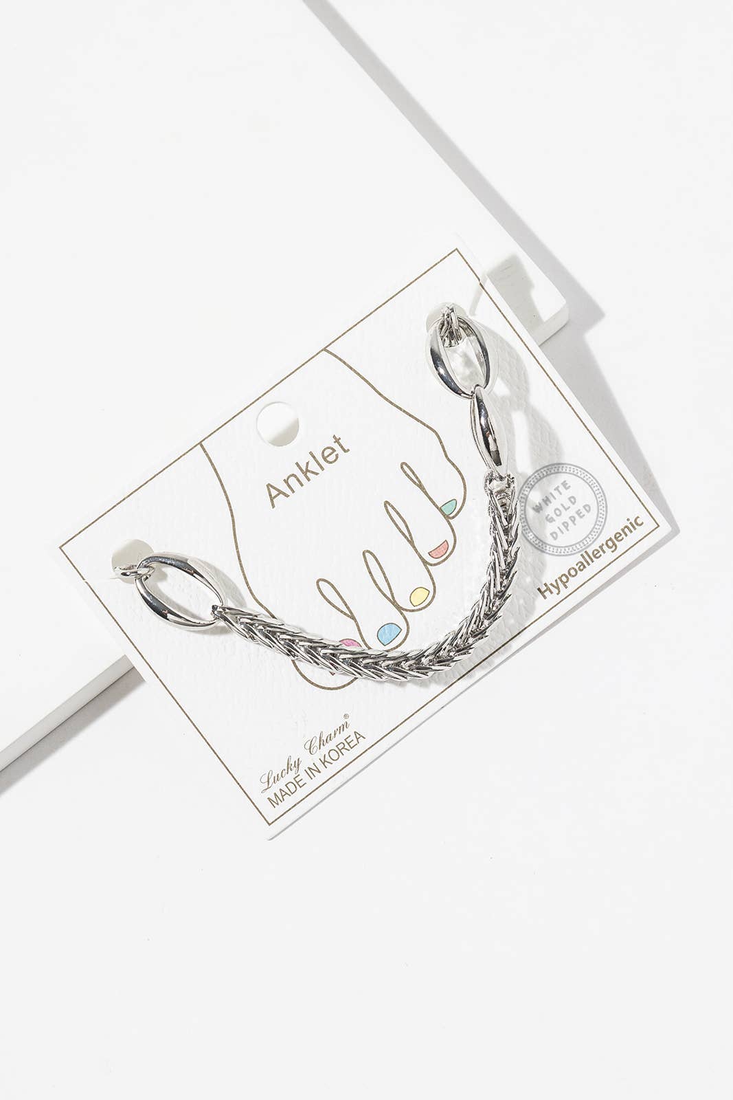 Mixed Link & Wheat Chain Anklet - 14K Gold/White Gold Dipped