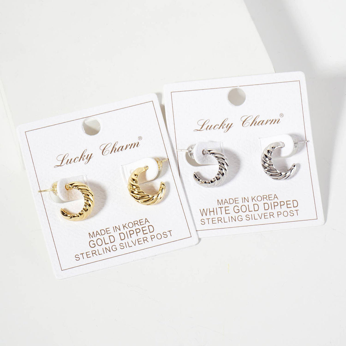 Polished Rope-Texture 15mm Brass Mini Hoop Earrings
