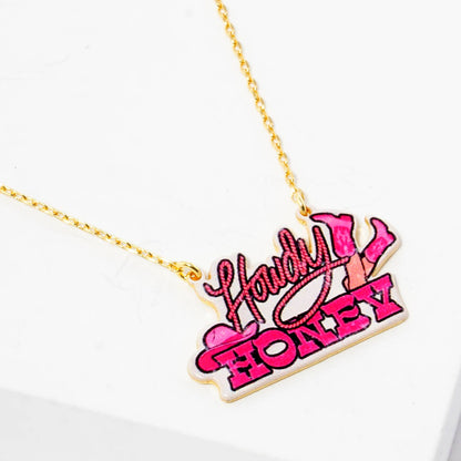 "Howdy Honey" Pink Enamel Statement Necklace