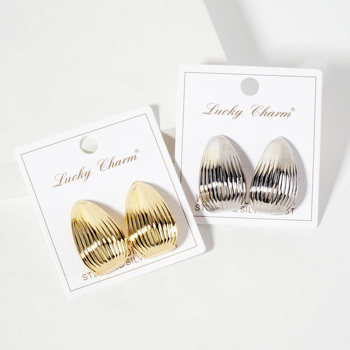 Polished Brass 30mm Ribbed Teardrop Earrings
