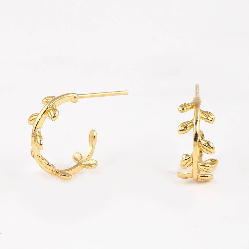Gold Plated Vine Huggie Earrings