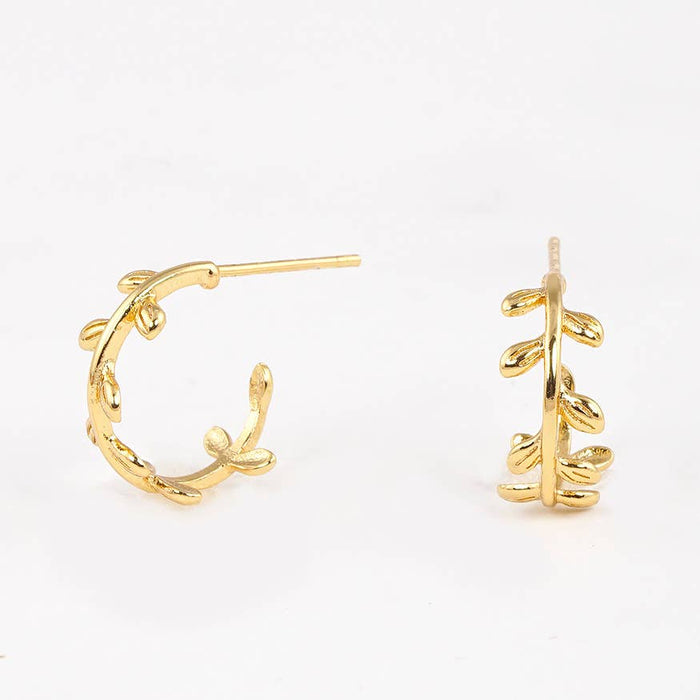 Gold Plated Vine Huggie Earrings