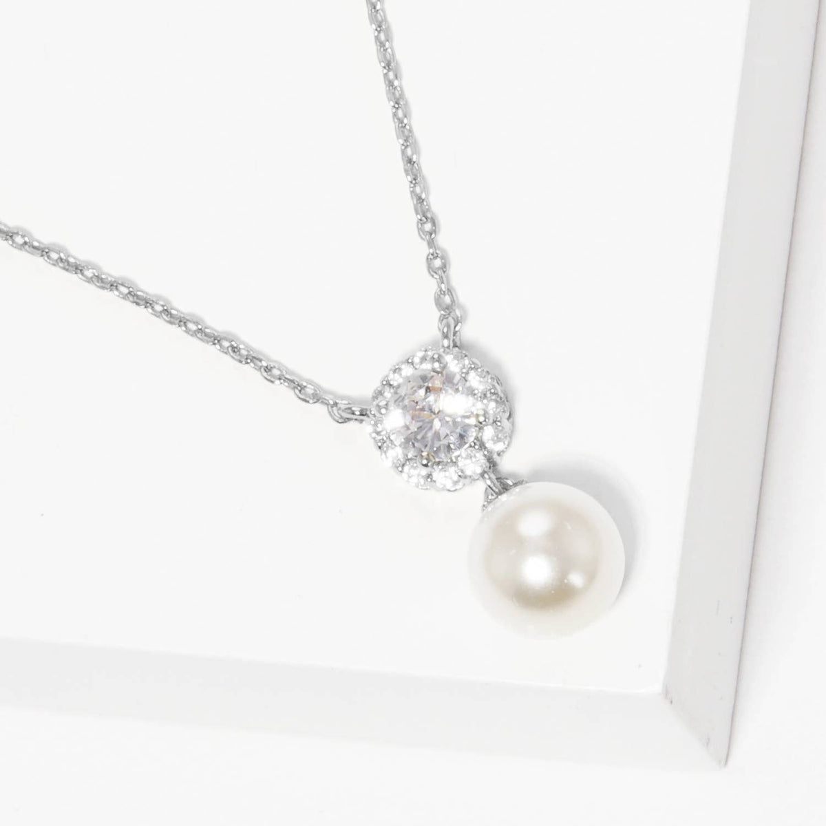 Bridesmaid Cubic Zirconia & Pearl Pendant Necklace