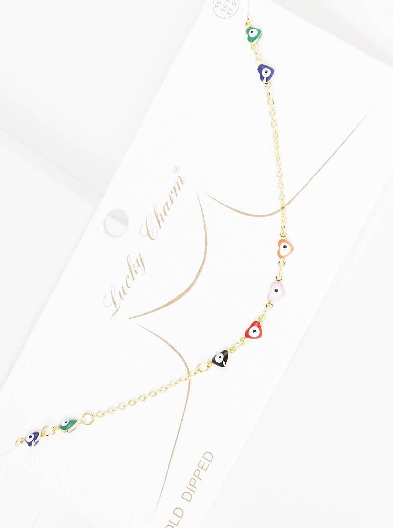 Gold Heart Evil Eye Multicolor Necklace