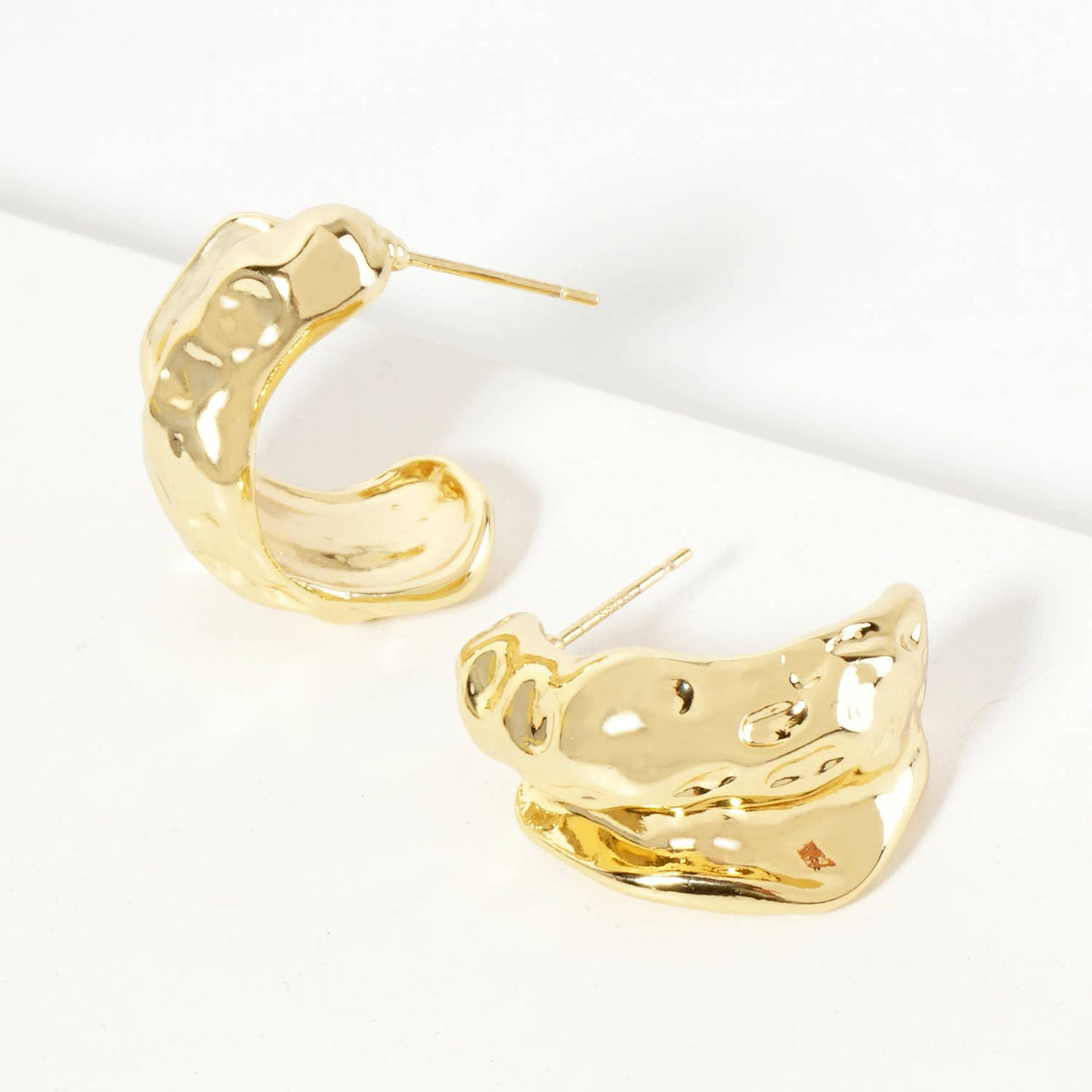 Polished Brass Textured Organic Hoop Earrings
