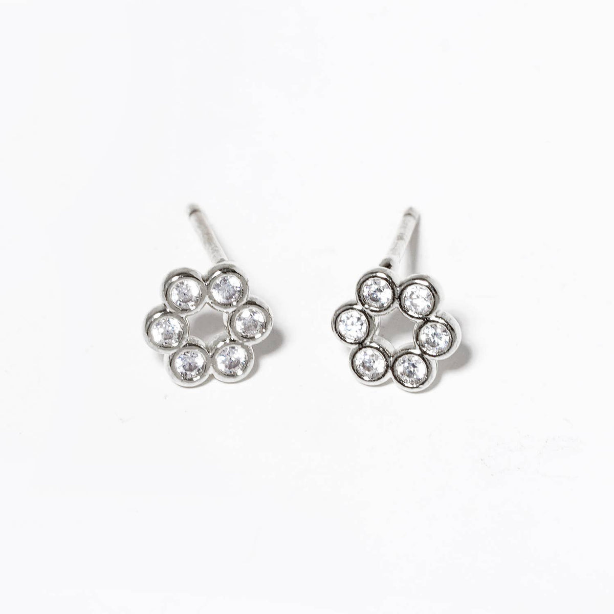 18K Gold Dipped CZ Stone Flower Post Stud Earrings