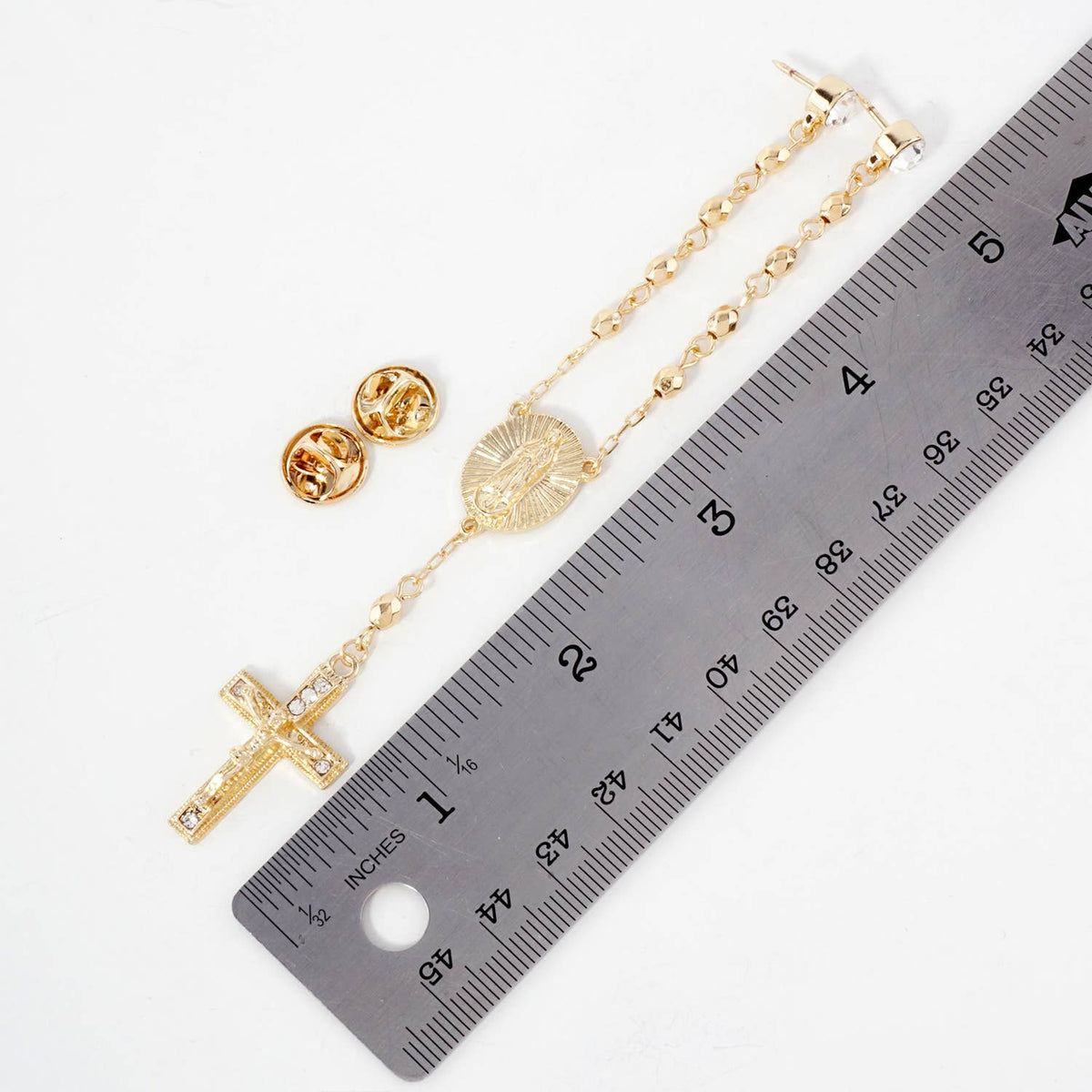 Cap & Pin Rosary Chain Accessory - Virgin Mary & Crucifix