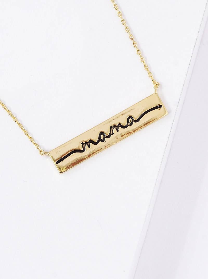 Gold Mama Engraved Bar Necklace
