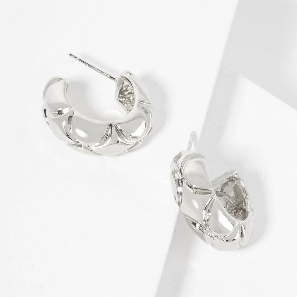 Polished Brass Diamond-Shaped Patterns Hoop Earrings