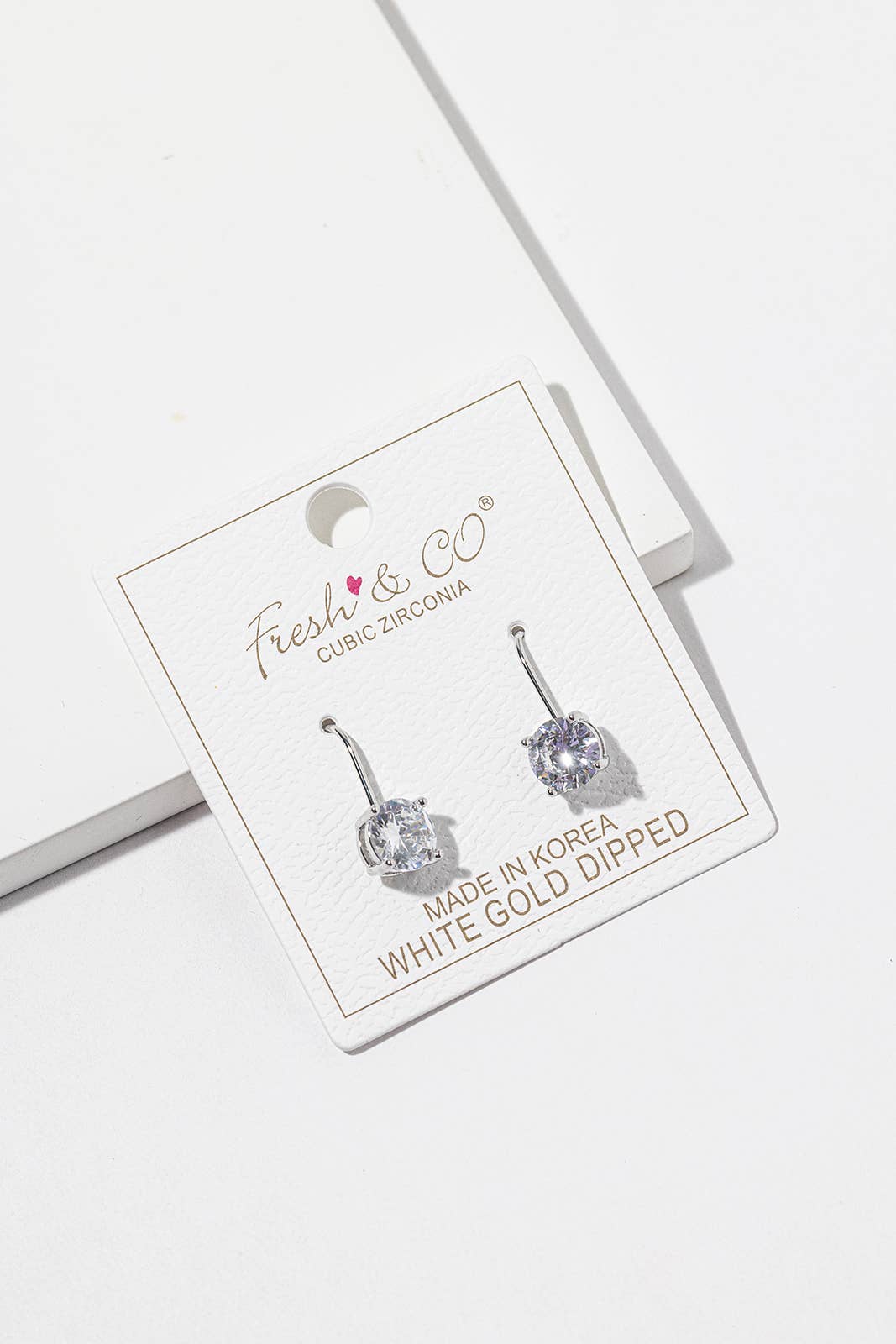 Round Cubic Zirconia Drop Earrings – Solitaire CZ on Lever