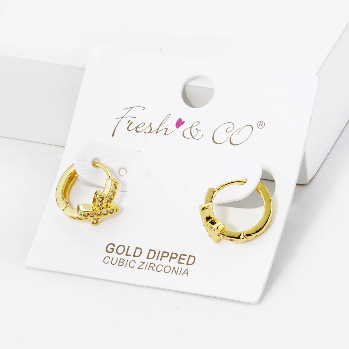 CUBIC ZIRCONIA X ACCENT 12MM HUGGIE HOOP EARRINGS