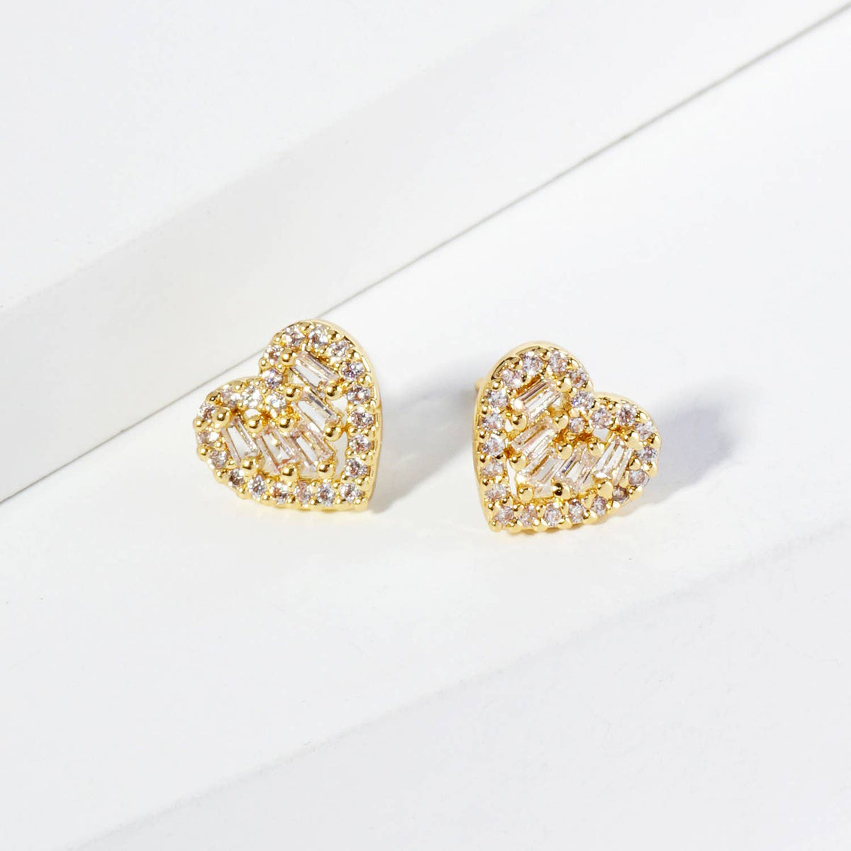 Dainty Cubic Zirconia Heart Stud Earrings
