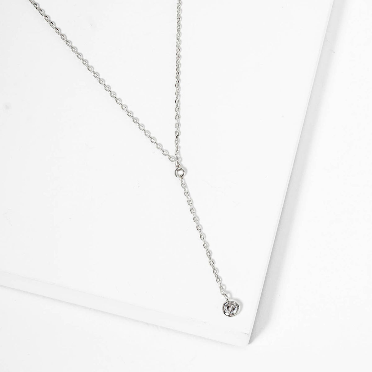 14K Gold Plated Dainty CZ Drop Lariat Necklace