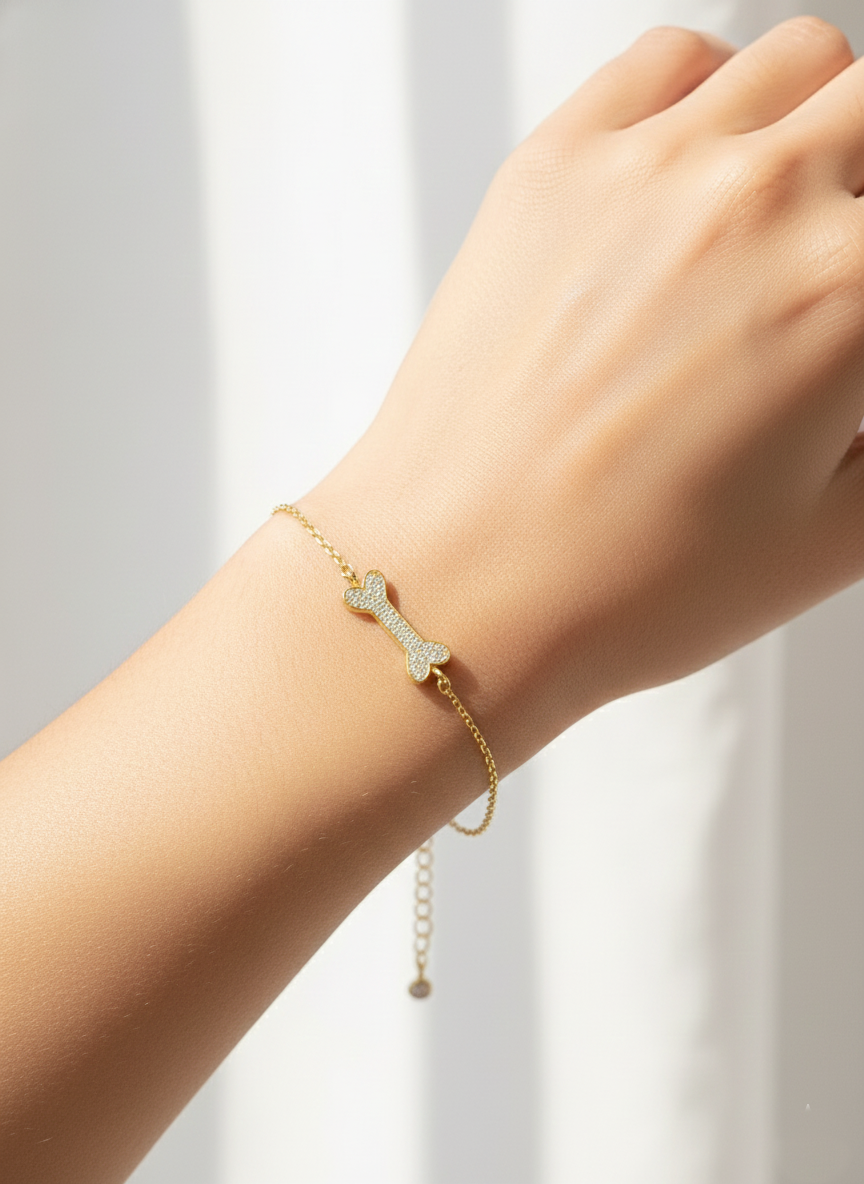 Pave Dog Bone Charm Bracelet