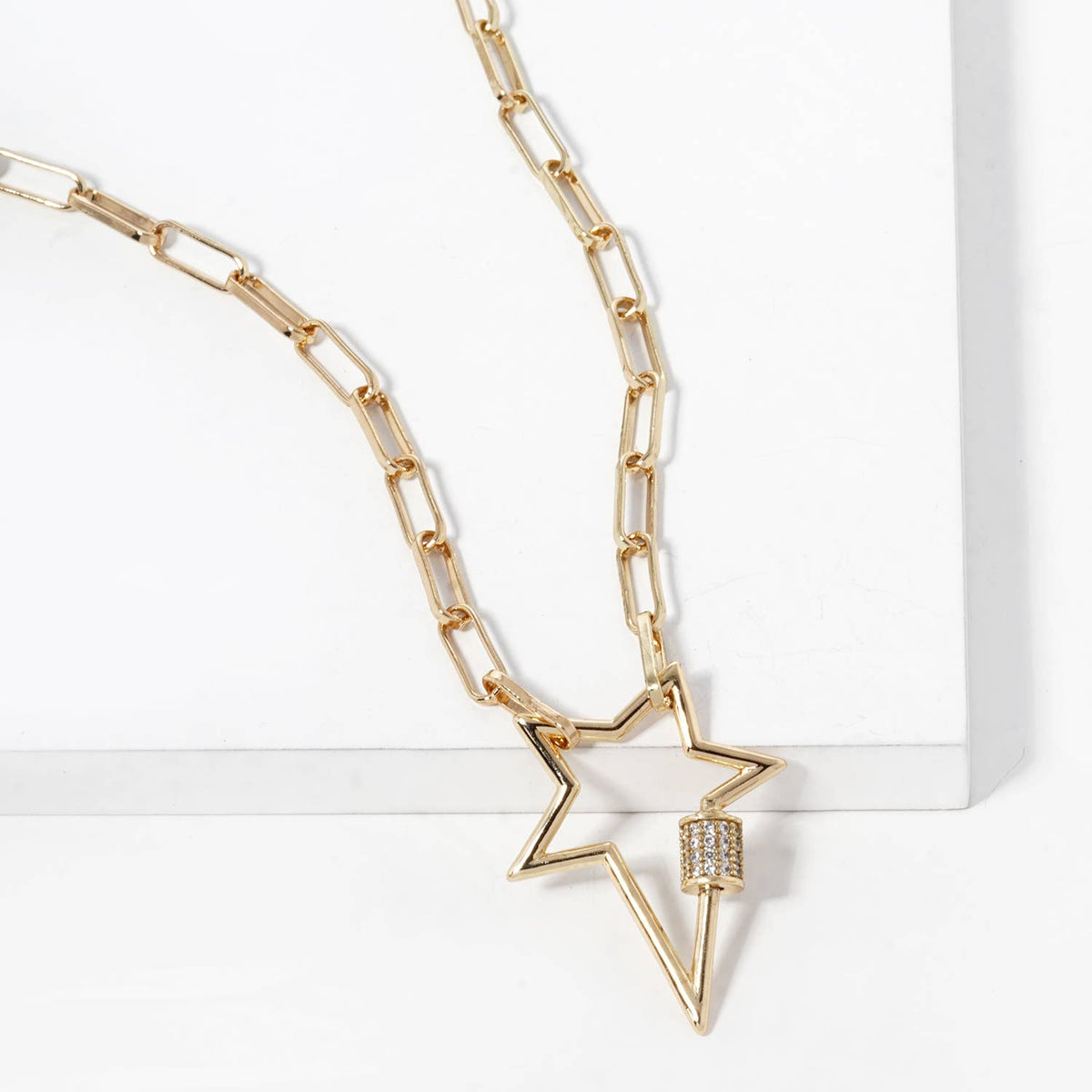 Gold Paper Clip Star Shaped Necklace