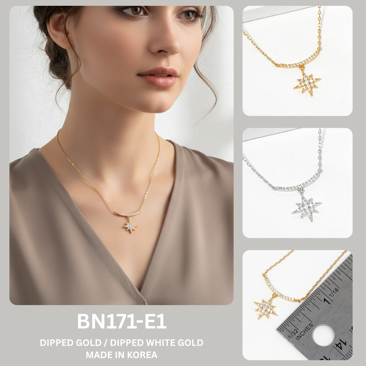 Minimalist Pave Curved Bar & North Star Charm Necklace