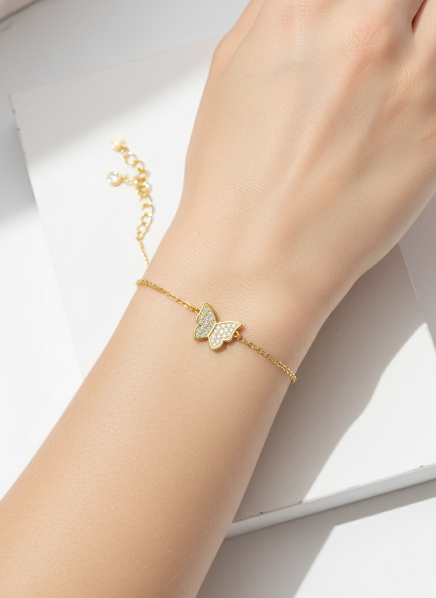 Dainty Pavé Butterfly Charm Bracelet