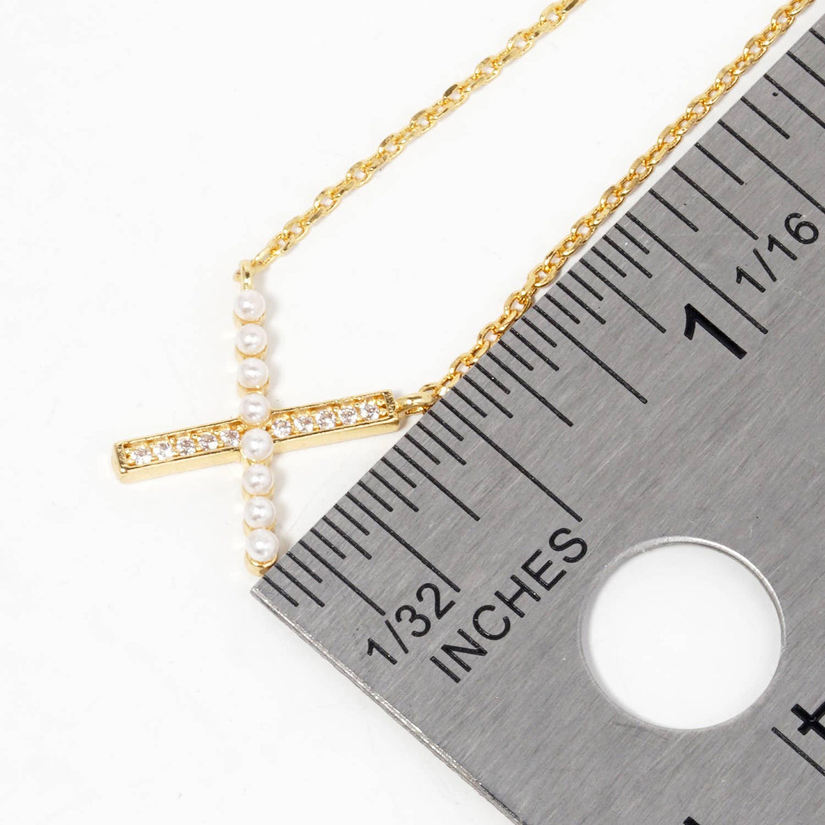 Minimalist CZ and Pearl Criss-Cross Pendant Necklace