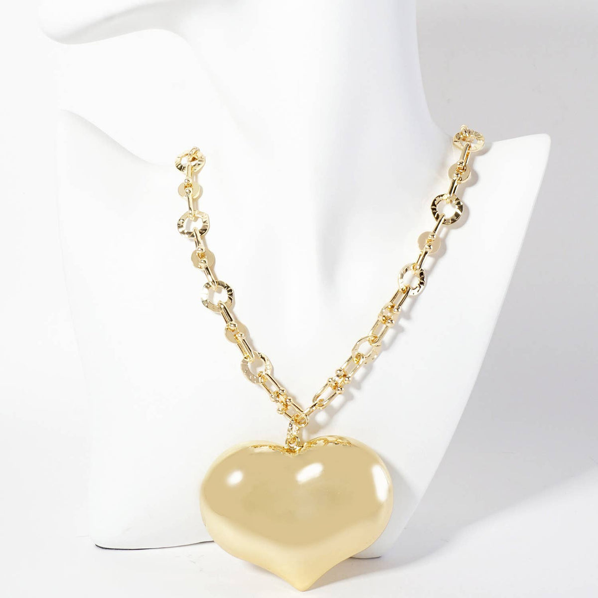 Polished Brass Large Puffy Heart HardWear-Chain Necklace.