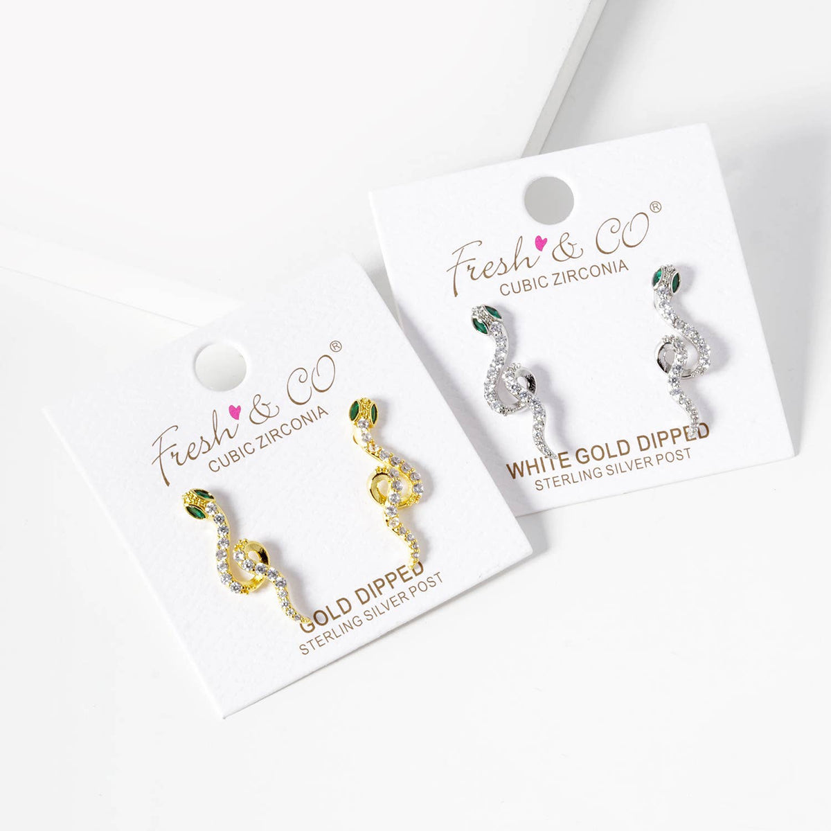 Dainty Slithering Snake Stud Earrings with Cubic Zirconia