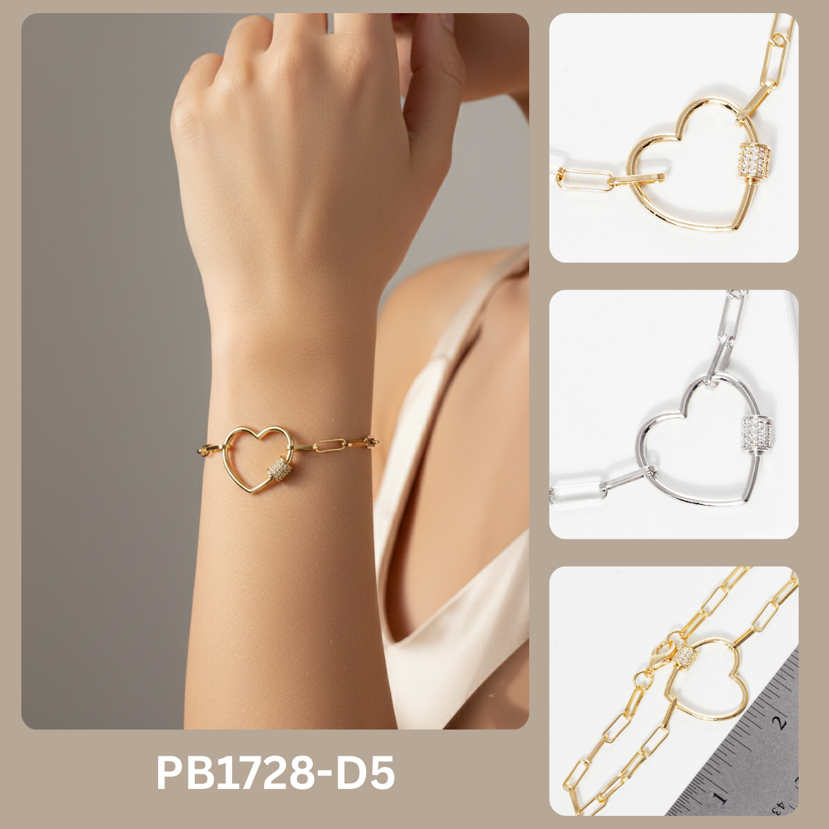 Minimalist Heart Carabiner Chain Bracelet