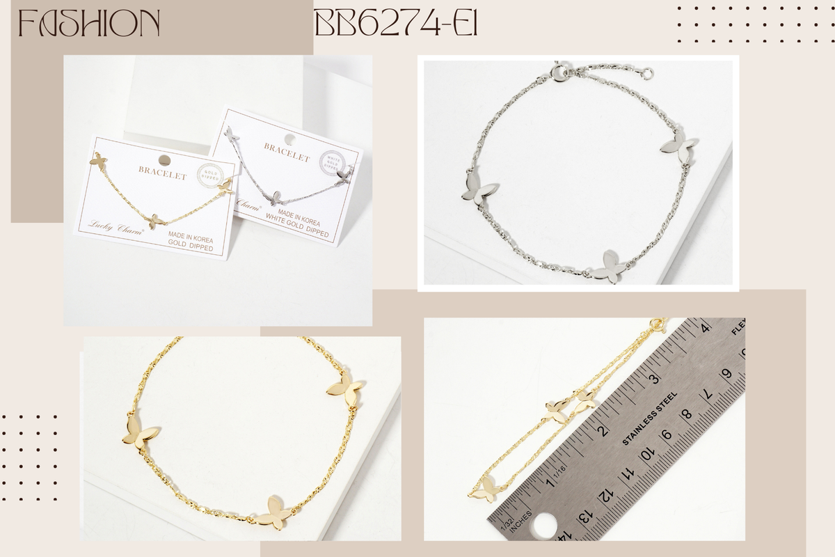 Three Butterfly 18K-Gold-Dipped Polished Brass Bracelet