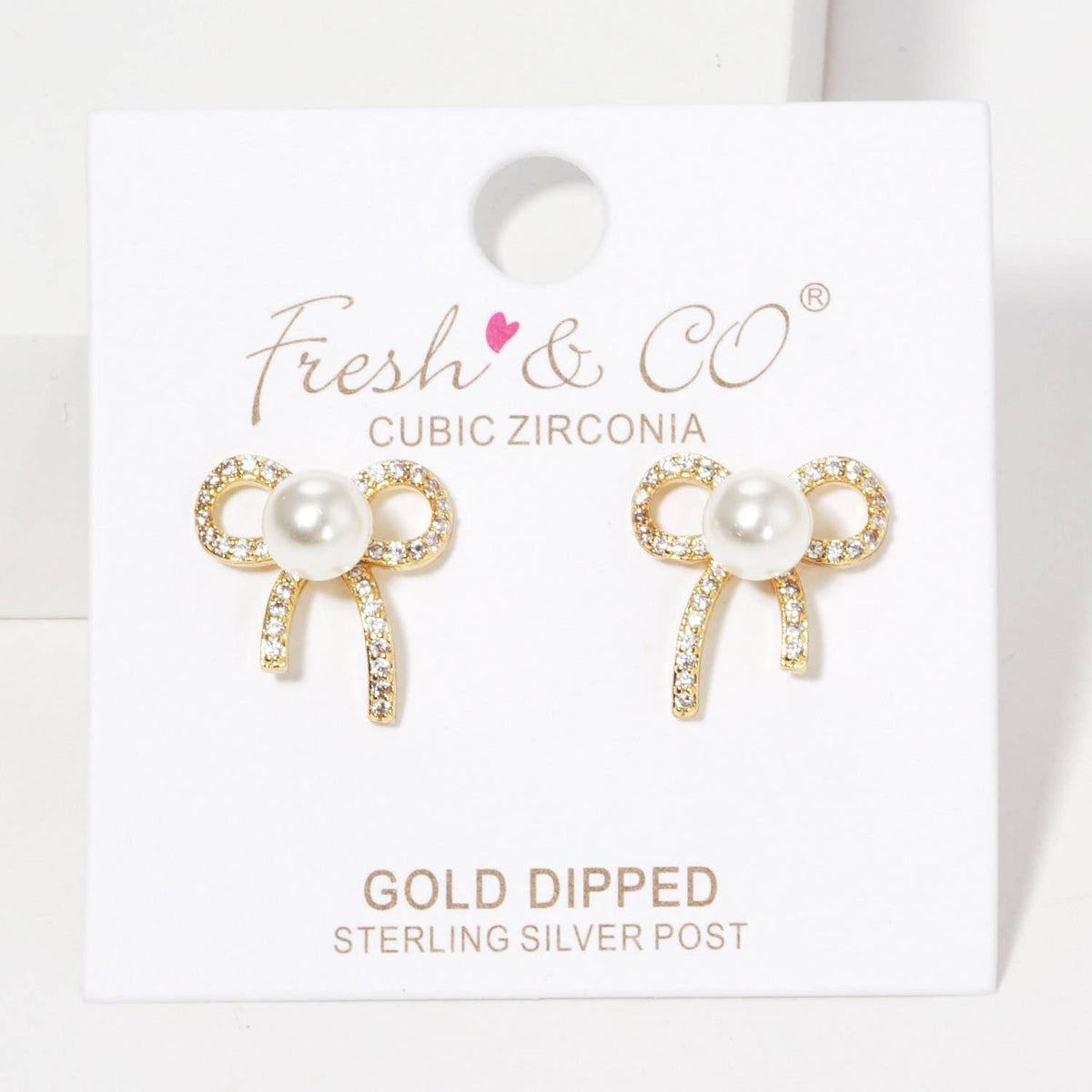 Gold Freshwater Pearl Ribbon Stud Earrings