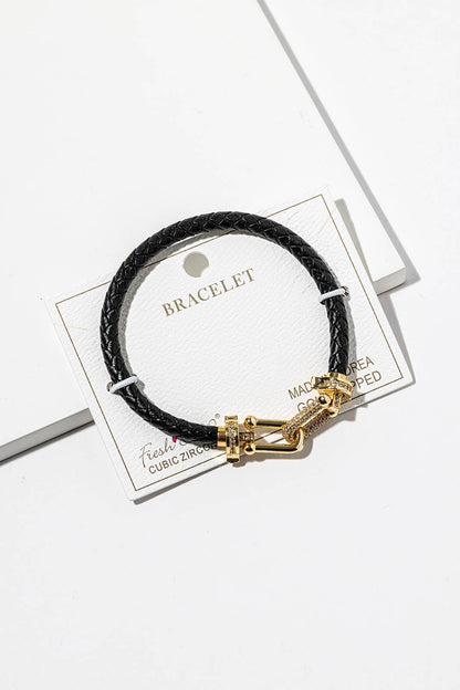 Braided Leather Horseshoe Bracelet