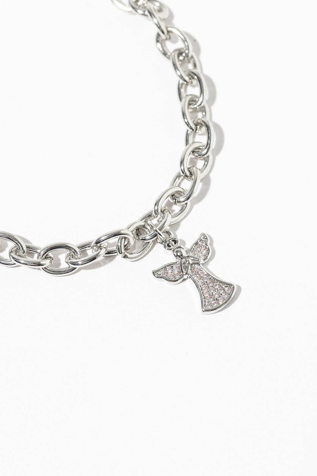 Pave Angel Charm Link Bracelet with Magnetic Clasp