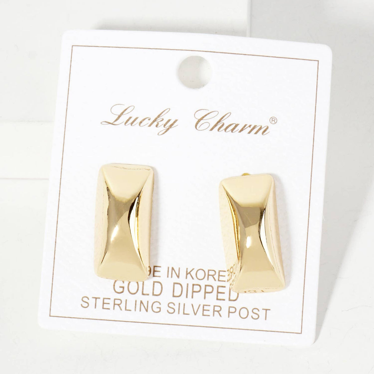Rectangle with Center Corner 18K-Gold-Dipped Stud Earrings
