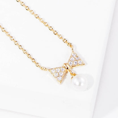 Dainty Bow and Pearl Bridesmaid Necklace
