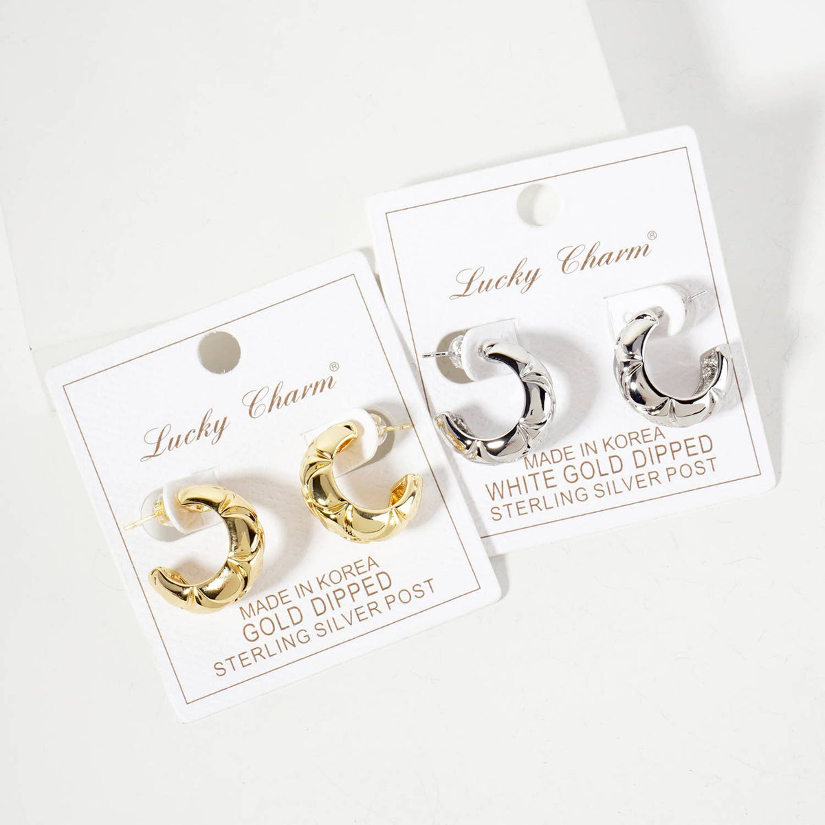 Polished Brass Diamond-Shaped Patterns Hoop Earrings