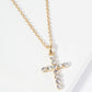 1 Inch Round Bezel Set Rhinestone Cross Pendant Necklace