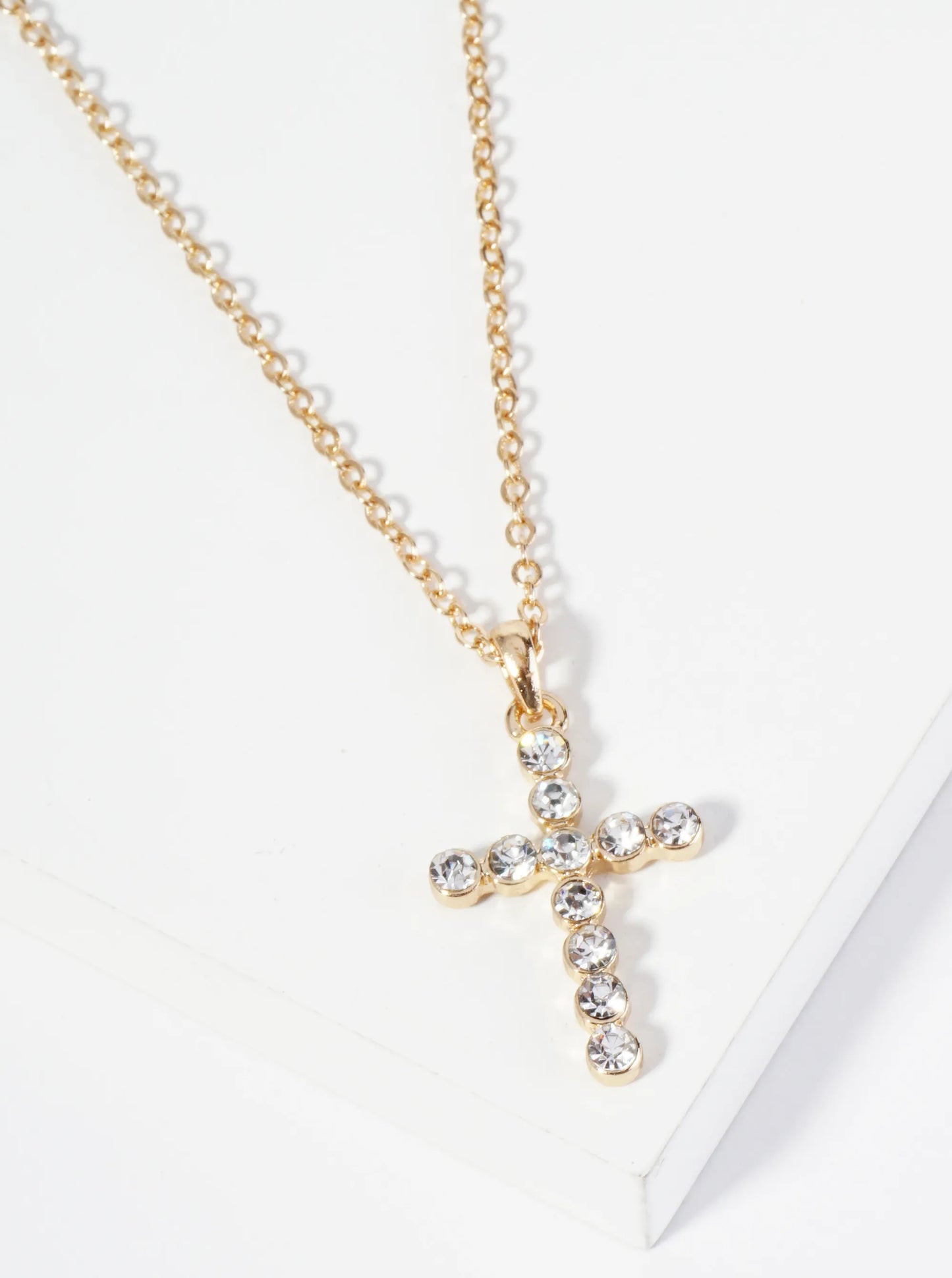 1 Inch Round Bezel Set Rhinestone Cross Pendant Necklace
