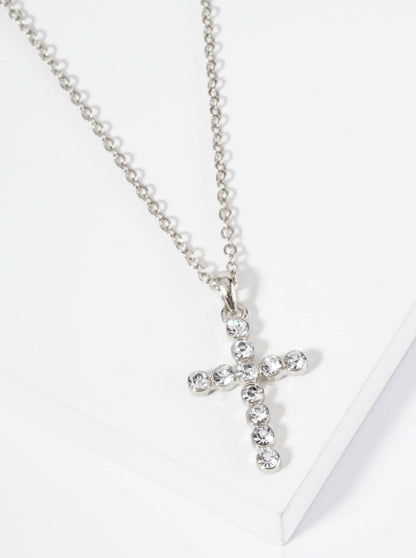 1 Inch Round Bezel Set Rhinestone Cross Pendant Necklace